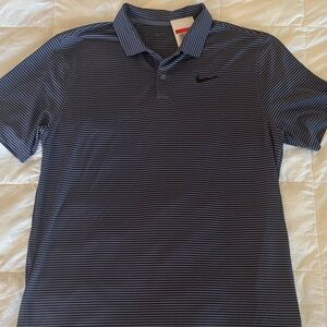 Nike Men's Navy and Black Striped Polo Shirt